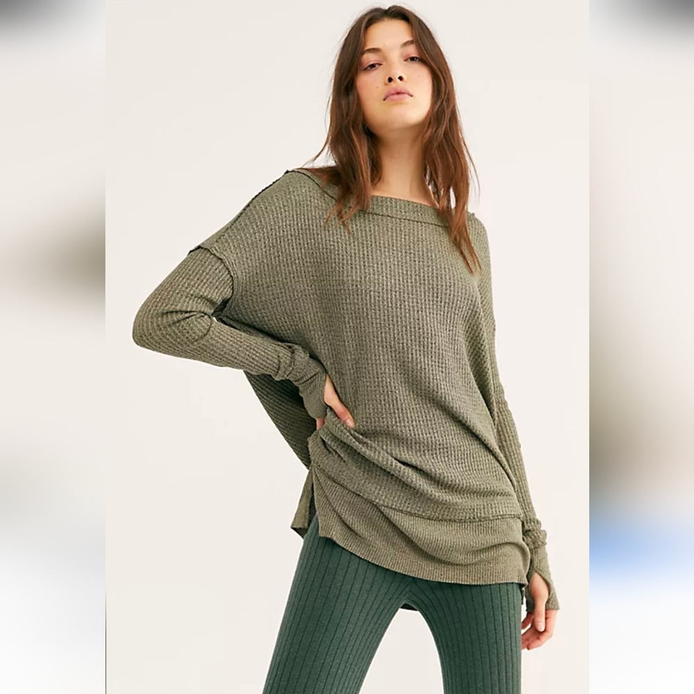 Free People Sage Green Ribbed Tunic